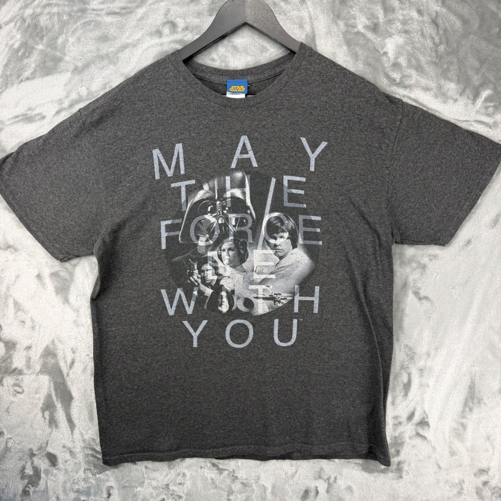 Star Wars Mens T-Shirt Large Gray May The Force Be With You Graphic Delta Tee L